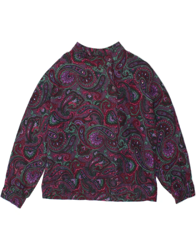 VINTAGE Womens Turtle Neck Jumper Sweater UK 14 Large Purple Paisley Knit Fabric Woven Fabric Fleece Fabric