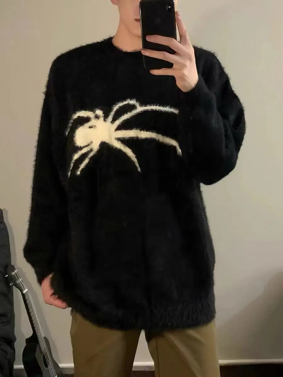 Advbridge Spider Pattern Knitting Sweater Men Women Mohair Soft Loose Knitted Jumpers Autumn Street Harajuku College Knit Pullovers Couple Cold Shoulder Design Advbridge Spider Pattern Knitting Sweater Men Women Mohair Soft Loose Knitted Jumpers Autumn Street Harajuku College Knit Pullovers Couple Cold Shoulder Design