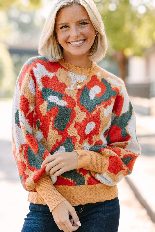 Open Your Heart Tan Brown Abstract Sweater Terry Blend Velvet Blend Canvas Blend