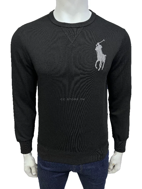 RL Big Pony Black Sweatshirt Hoodie with Pattern Geometric Abstract