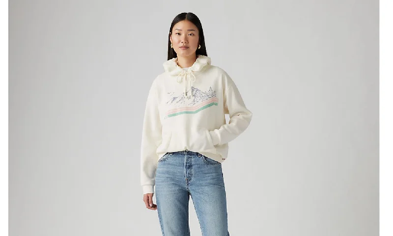 Graphic Everyday Hoodie - Faded Mountain Hoodie with Sequins Glamorous Eye-catching
