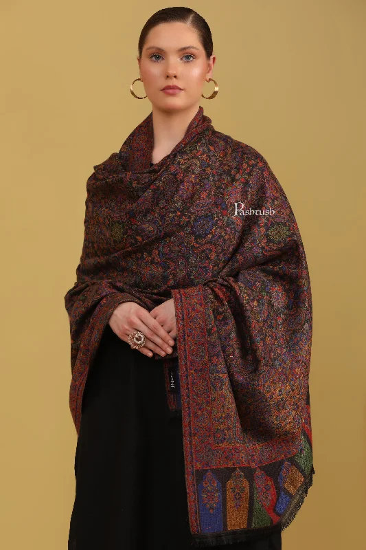 Pashtush Womens Faux Pashmina Shawl, Ethnic Ambi Palla Design, Black Trendy Boho Style Shawl