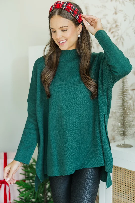 Going With You Emerald Green Mock Neck Sweater Zippered Buttoned Snapped