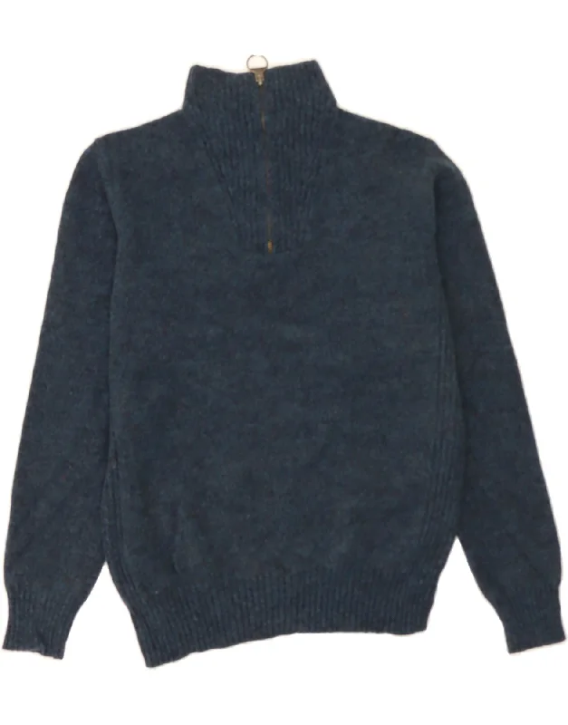 BARBOUR Womens Zip Neck Jumper Sweater UK 10 Small Navy Blue Wool Jersey Fabric Tulle Fabric Batik Fabric
