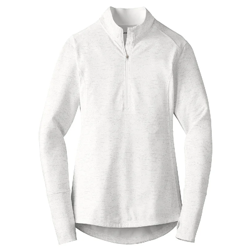 Sport-Tek Women's White Sport-Wick Stretch Reflective Heather 1/2-Zip Pullover Ruffle Neck Pullover Sport-Tek Women's White Sport-Wick Stretch Reflective Heather 1/2-Zip Pullover Ruffle Neck Pullover