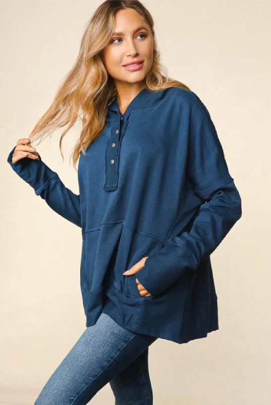 Teal Pullover Hoodie Hoodie with Oversized Fit Loose Comfortable