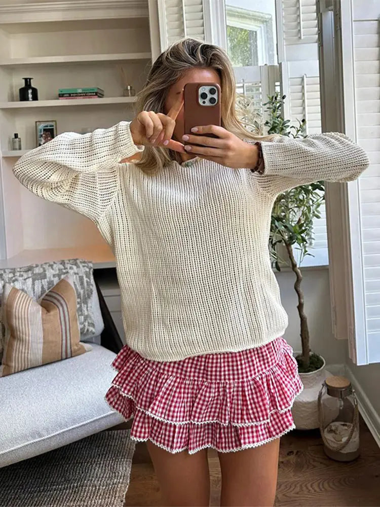 Advbridge Women's Thin Hollow Knitted Pullover Sweater See Through Long Sleeve Loose Tops Smock 2024 Autumn White Jumper Sueter Mujer Asymmetrical Hem Sweater Advbridge Women's Thin Hollow Knitted Pullover Sweater See Through Long Sleeve Loose Tops Smock 2024 Autumn White Jumper Sueter Mujer Asymmetrical Hem Sweater