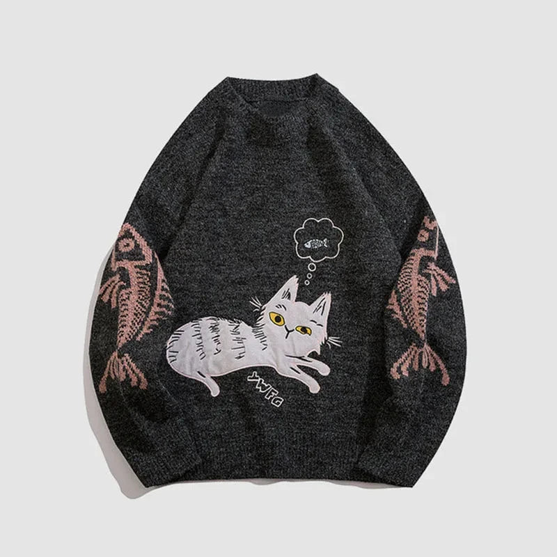 Advbridge Traffic women's 2024 Y2K cat retro hip-hop knitted sweater retro pullover casual sweater hip-hop top women's oversized sweat Set Sleeve Pullover Advbridge Traffic women's 2024 Y2K cat retro hip-hop knitted sweater retro pullover casual sweater hip-hop top women's oversized sweat Set Sleeve Pullover