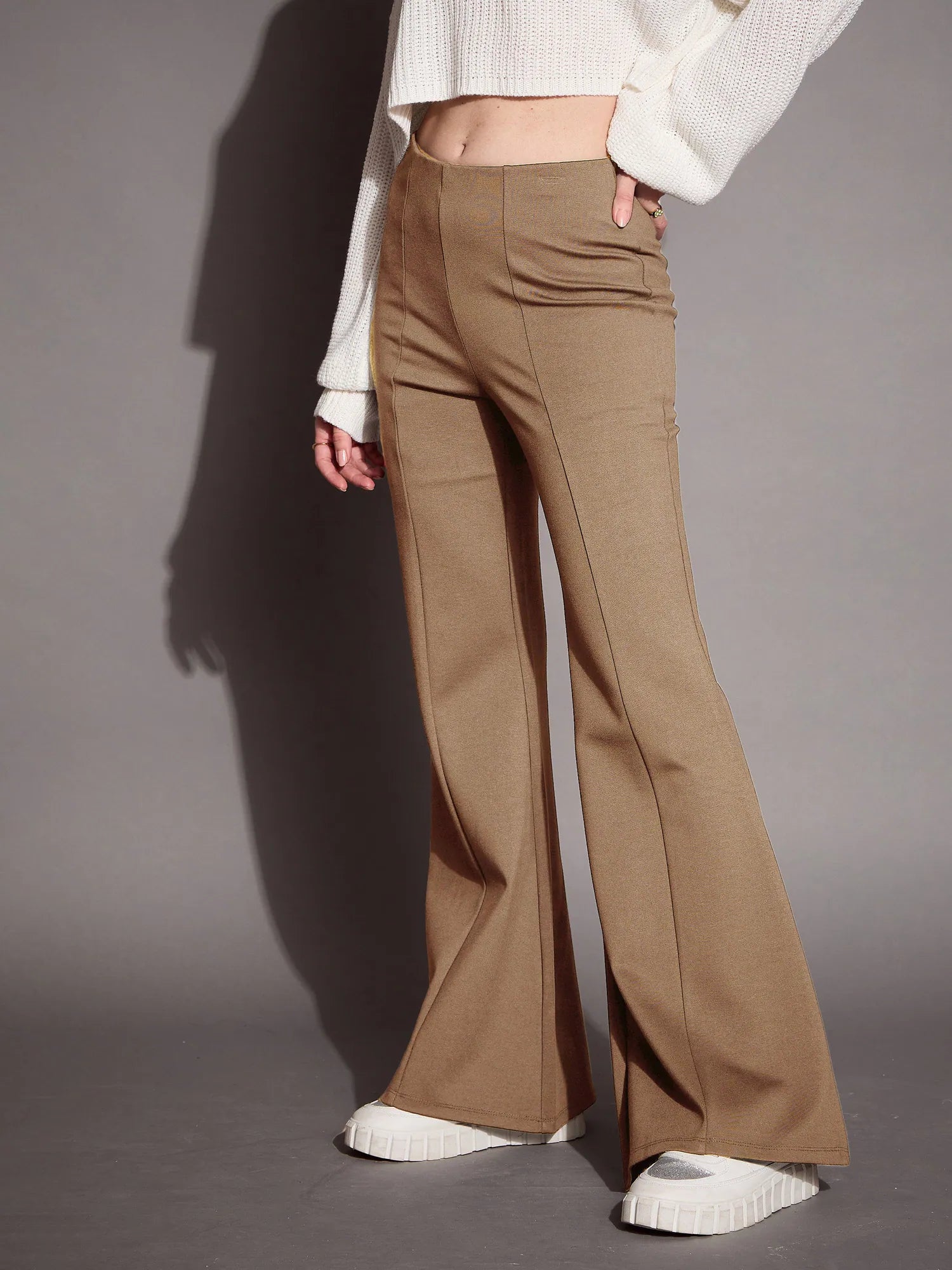 Women Brown Bootcut Flared High-Rise Trousers-SFPANT50878 Trousers Versatile Stylish Women Brown Bootcut Flared High-Rise Trousers-SFPANT50878 Trousers Versatile Stylish