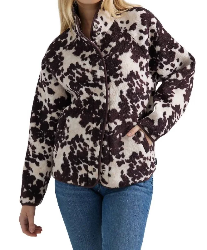 Cowhide Sherpa Snap Jacket In Brown Cow Insulated Jacket Fitted Jacket Loose Jacket