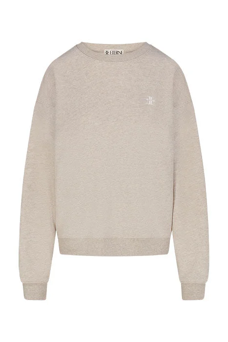 Oversized Crewneck Sweatshirt - Oatmeal Hoodie with Mesh Breathable Sporty