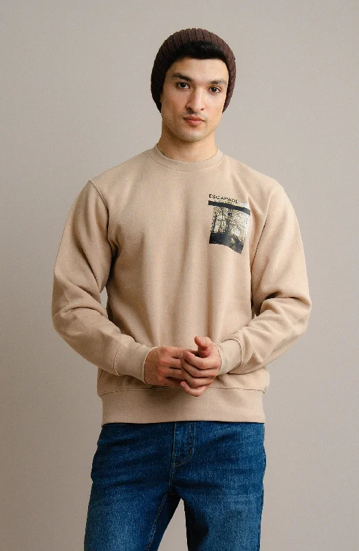 Burnout Sweatshirt - Camel Hoodie with Zipper Placket Modern Functional