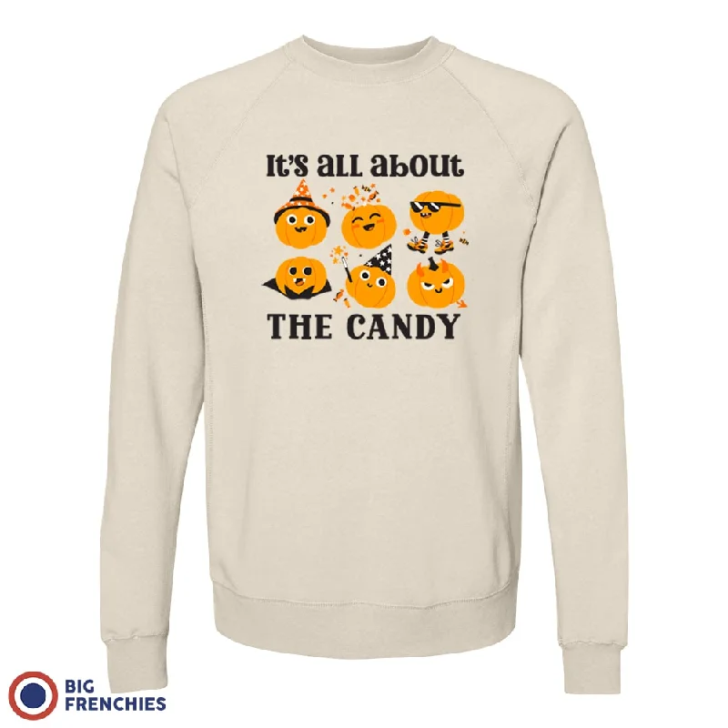 It's All About The Candy Halloween Unisex Organic Cotton Sweatshirt Hoodie with Distressed Vintage Worn