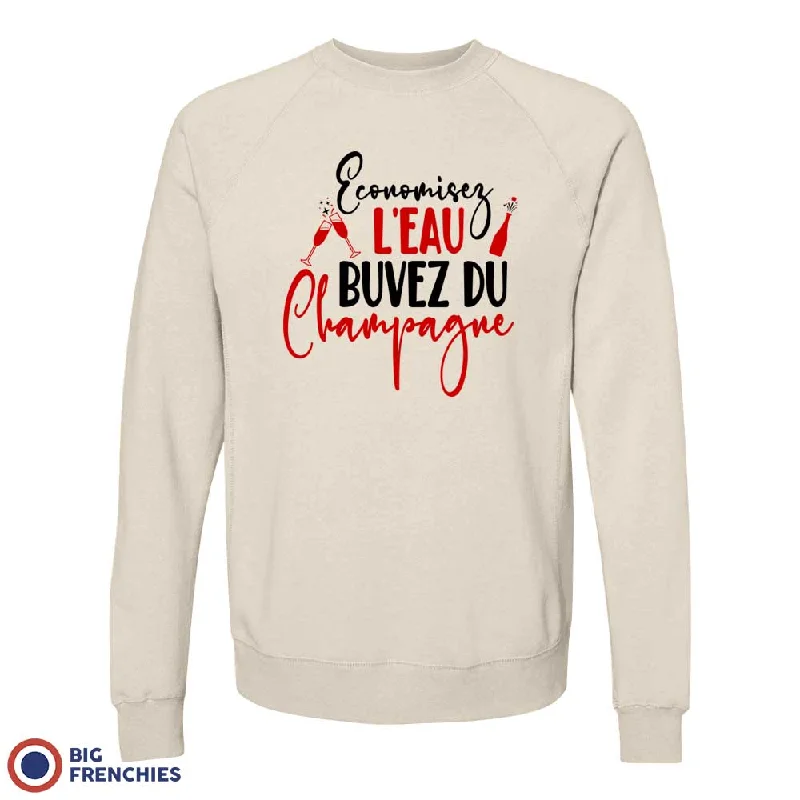 Economisez L'eau Buvez Du Champagne Unisex Organic Cotton Sweatshirt Hoodie with Hem Drawcord Adjustable Customizable