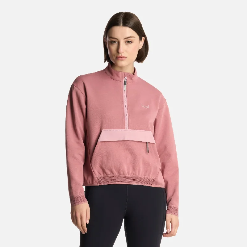 Polerón Mujer DownStreet 1/4 Zip Sweatshirt Rosa Oscuro Lippi Hoodie with Hem Contrast Bold Stylish