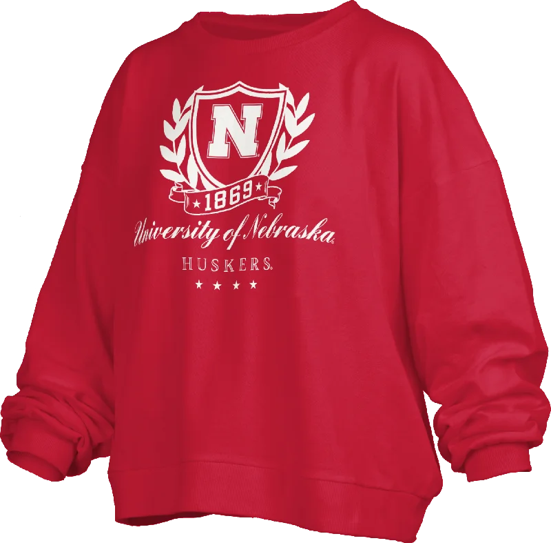 Women's Nebraska Huskers Big Aug Fleece Sweatshirt Hoodie with Bell Sleeves Flared Feminine