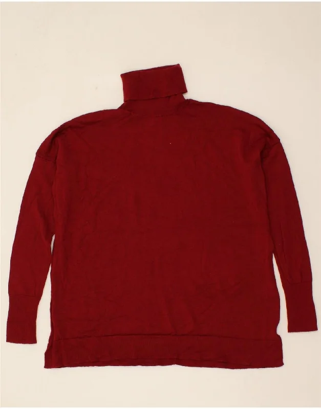 J. CREW Womens Roll Neck Jumper Sweater UK 6 XS Red Wool Mesh Blend Leather Blend Suede Blend J. CREW Womens Roll Neck Jumper Sweater UK 6 XS Red Wool Mesh Blend Leather Blend Suede Blend