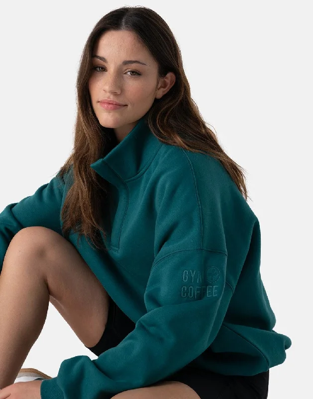 Kin Snap Collar Sweatshirt in Teal Hoodie with Slim Fit Tailored Modern