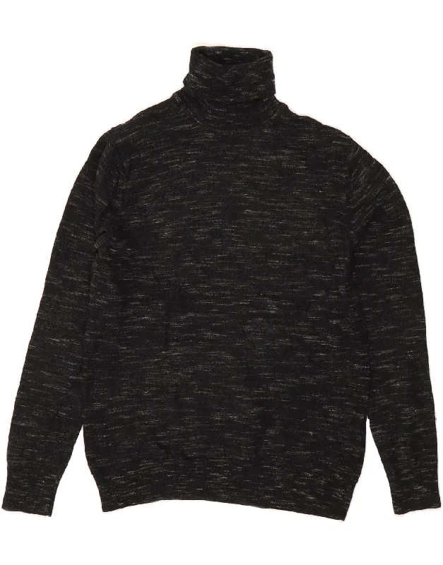 REISS Womens Roll Neck Jumper Sweater UK 14 Large Black Flecked Wool Glossy Satin Silk