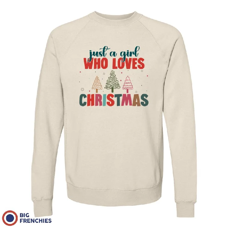 Just A Girl Who Loves Christmas Women's Organic Cotton Sweatshirt Hoodie with Batwing Sleeves Loose Dramatic