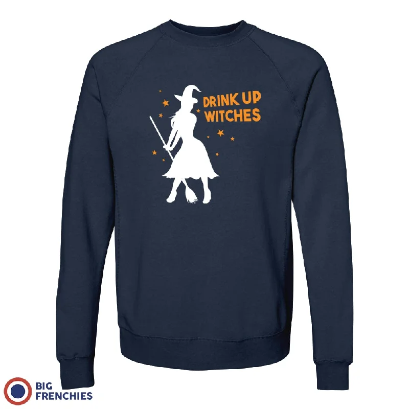 Drink Up Witches Halloween Unisex Organic Cotton Sweatshirt Hoodie with Raw Hem Edgy Unfinished