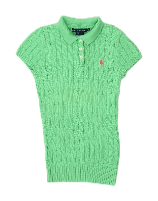 RALPH LAUREN Womens Short Sleeve Polo Neck Jumper Sweater UK 8 Small Green Modern Contemporary Chic