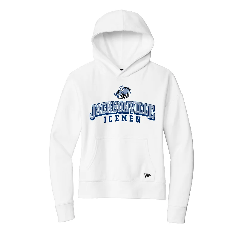 Jacksonville Icemen Women's White New Era Comeback Fleece Pullover Hoodie Hoodie with Pastel Soft Subtle