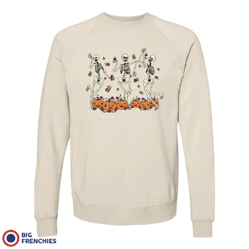 Skeleton Friends Dance Halloween Unisex Organic Cotton Sweatshirt Hoodie with Hem Fringe Bohemian Relaxed