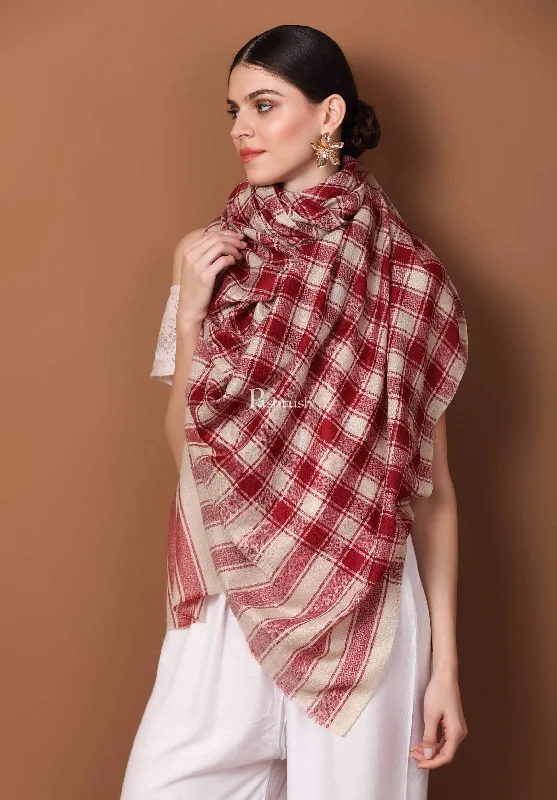 Pashtush Womens Check Shawl, Ultra Soft And Warm, Fine Wool,Red Soft Knit Shawl Poncho