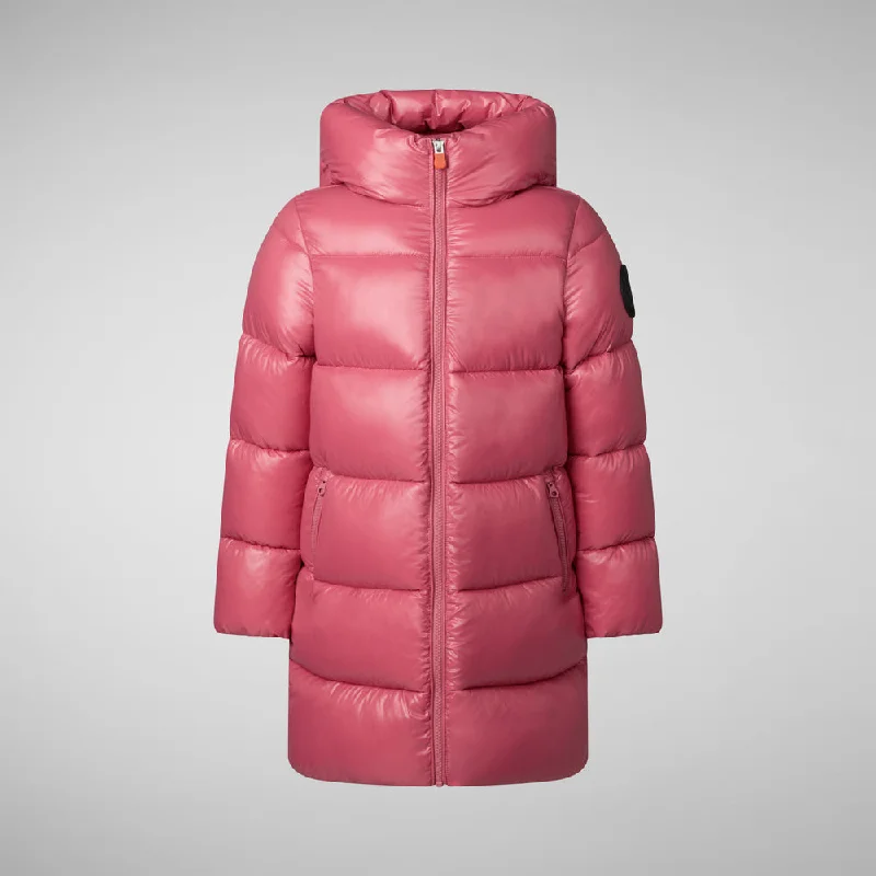 Girls' animal free puffer jacket Millie in bloom pink Zippered Front Buttoned Front Snap Front