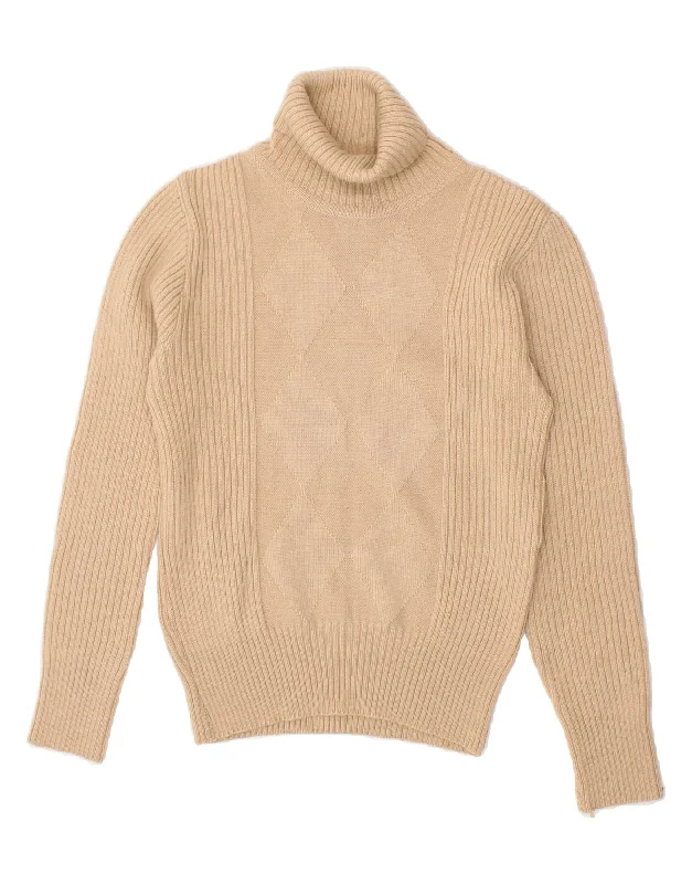 VINTAGE Womens Roll Neck Jumper Sweater IT 48 XL Beige Argyle/Diamond Wool Iron Safe Non-Iron Wrinkle Free