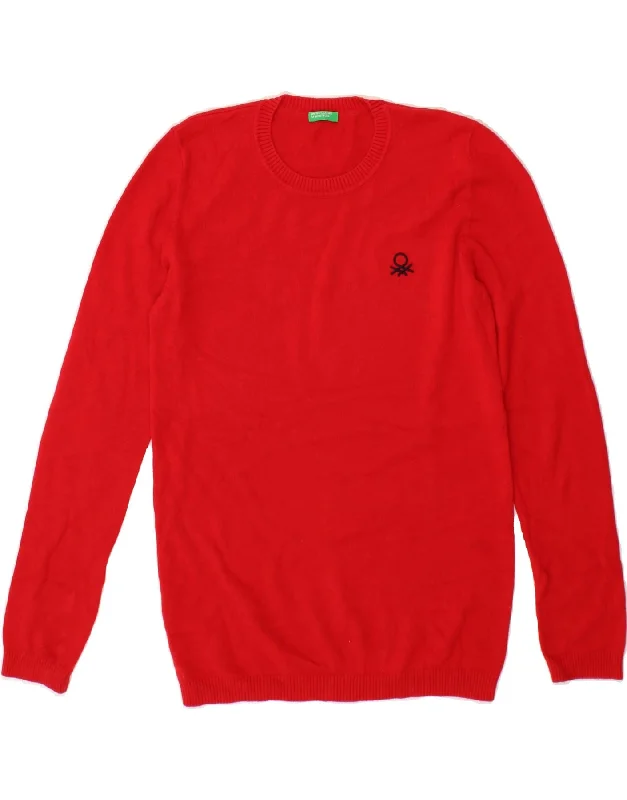 BENETTON Womens Crew Neck Jumper Sweater UK 8 Small Red Hooded Sweater Collared Sweater Shawl Collar