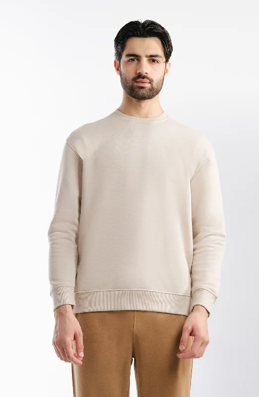 Solid Sweatshirt - Sand Hoodie with Longline Fit Extended Stylish