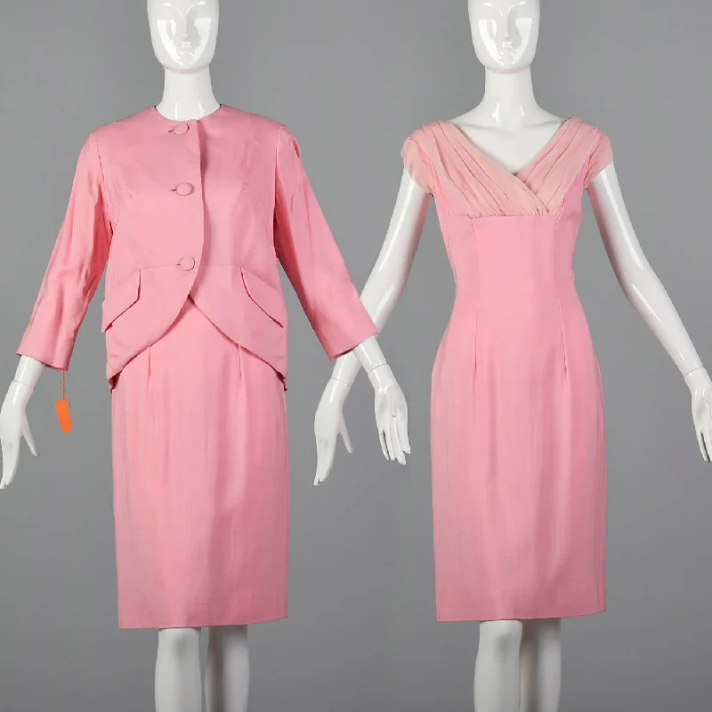 1960s Lilli Diamond Deadstock Pink Wiggle Dress and Jacket Set Welt Pockets Slit Pockets Flap Pockets 1960s Lilli Diamond Deadstock Pink Wiggle Dress and Jacket Set Welt Pockets Slit Pockets Flap Pockets