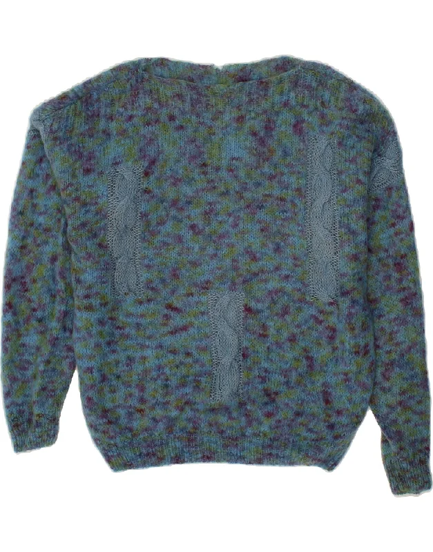 VINTAGE Womens Boat Neck Jumper Sweater UK 18 XL Navy Blue Tie Dye Elasticated Padded Insulated
