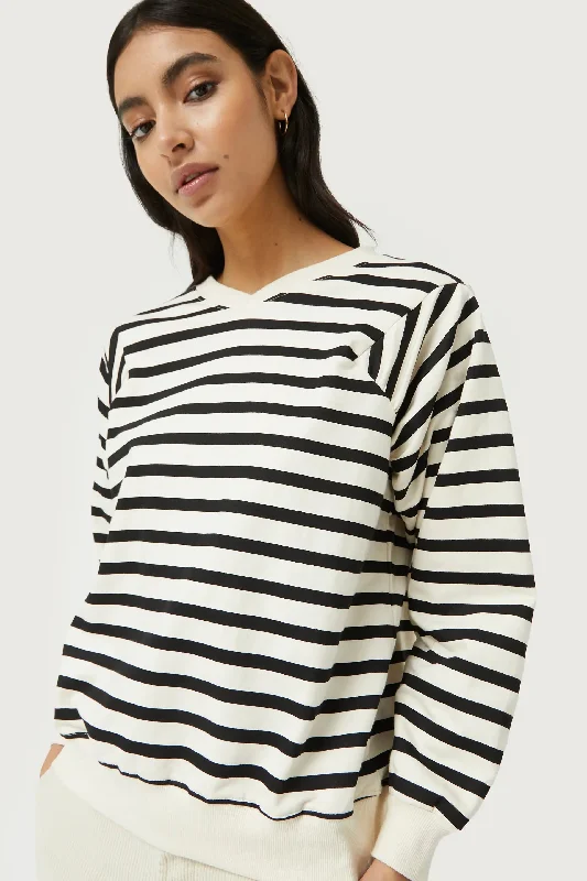 Stripes Sweatshirt Hoodie with Bell Sleeves Flared Feminine