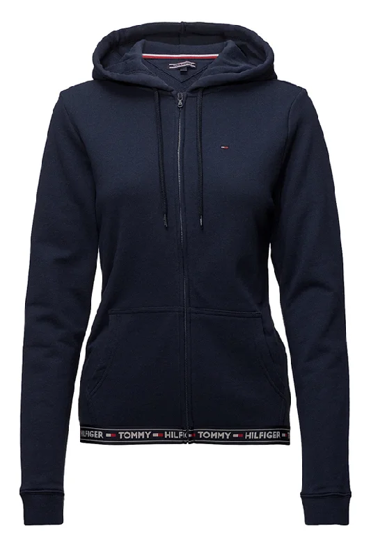 Tommy Hilfiger Women HWK Hoodie Navy Hoodie with Hem Applique Textured Unique