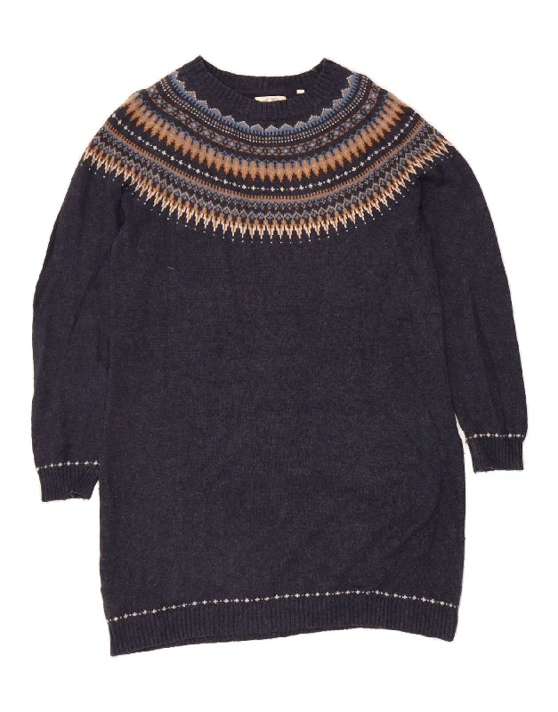 FAT FACE Womens Crew Neck Jumper Sweater UK 16 Large Navy Blue Fair Isle Oversized Loose Flowy