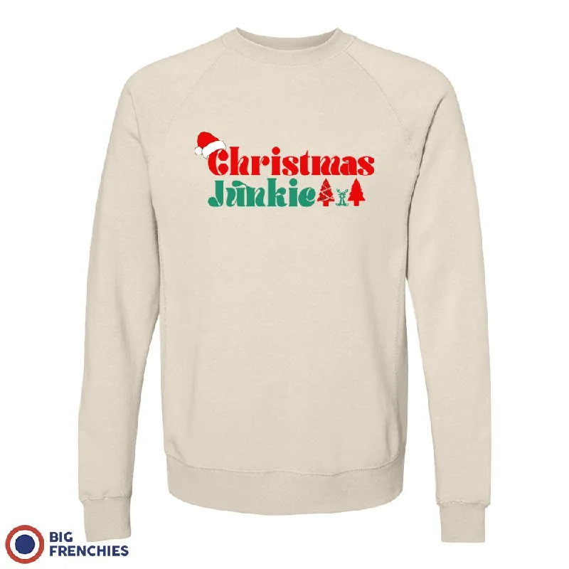 Christmas Junkie Unisex Organic Cotton Sweatshirt Hoodie with Button Placket Classic Preppy