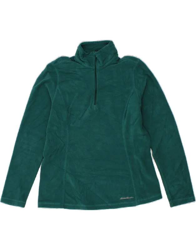 EDDIE BAUER Womens Zip Neck Fleece Jumper UK 10 Small Green Polyester Bright Pastel Dark