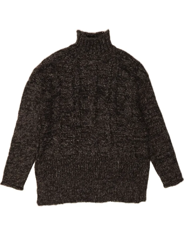 FOREVER 21 Womens Turtle Neck Jumper Sweater UK 14 Medium Grey Flecked Toggled Drawstring Belted