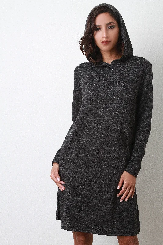 Long Sleeve Hoodie Midi Dress Hoodie with Hem Applique Textured Unique