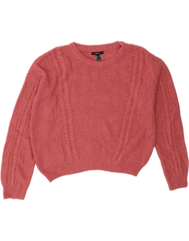 FOREVER 21 Womens Oversized Crop Crew Neck Jumper Sweater UK 16 Large Pink Fitted Loose Oversized