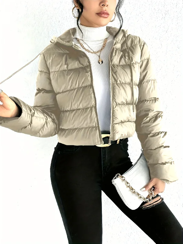 Cozy Women's Long Sleeve Zip-up Hoodie Puffy Coat for Fall & Winter, Casual Insulated Drawstring Coat with Soft Fleece Lining Hoodie with Slit Hem Functional Movement