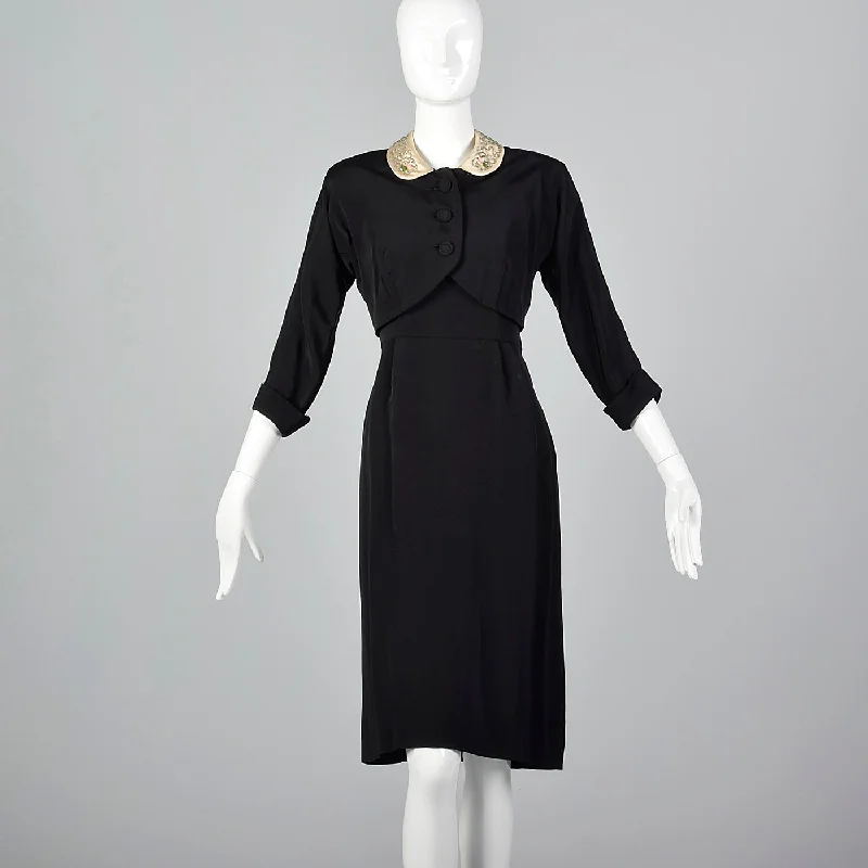 1950s Black Rayon Dress and Jacket with Unique Neckline Elasticated Jacket Padded Jacket Insulated Jacket 1950s Black Rayon Dress and Jacket with Unique Neckline Elasticated Jacket Padded Jacket Insulated Jacket