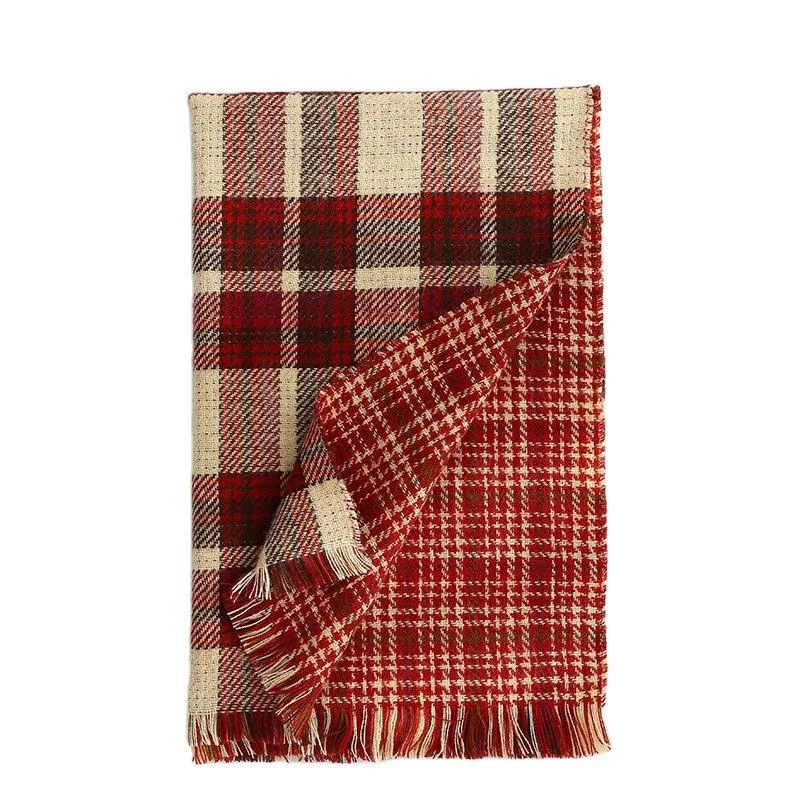 Double-sided Plaid Scarf Fringed Shawl Scarf Elegant Wool Shawl Cape