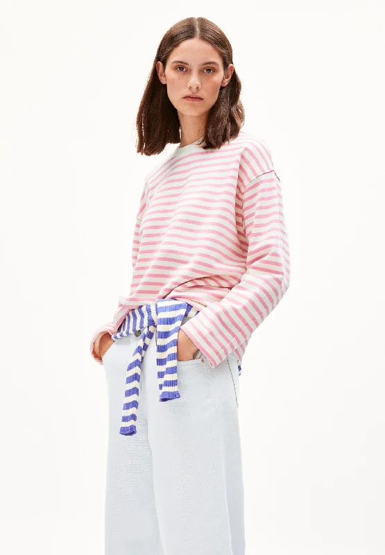 Frankaa Stripe Sweatshirt - Raspberry Pink/Undyed Hoodie with Oversized Fit Loose Comfortable