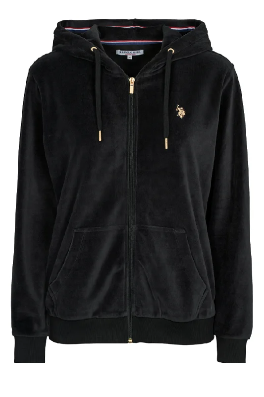 U.S. POLO ASSN. Women Velour Hoodie Duru Black Oversized Hoodie Comfort Casual