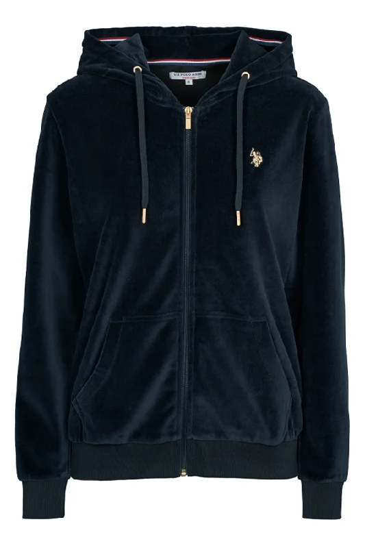 U.S. POLO ASSN. Women Velour Hoodie Duru Navy Graphic Hoodie Design Print