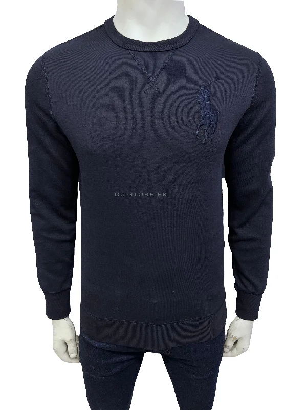 RL Big Pony Navy Blue Sweatshirt Hoodie with Typography Text Message